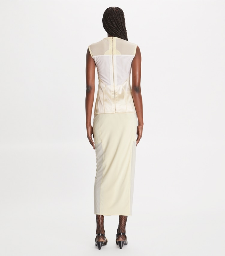 Tory Burch designer bottoms Mesh Skirt in Ivory Mesh on model back