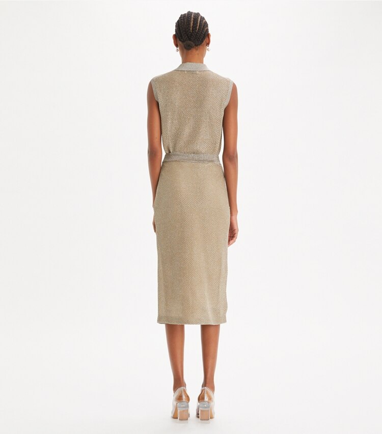 Tory Burch designer unterteile Mesh Skirt in Starlight Titanium on model back