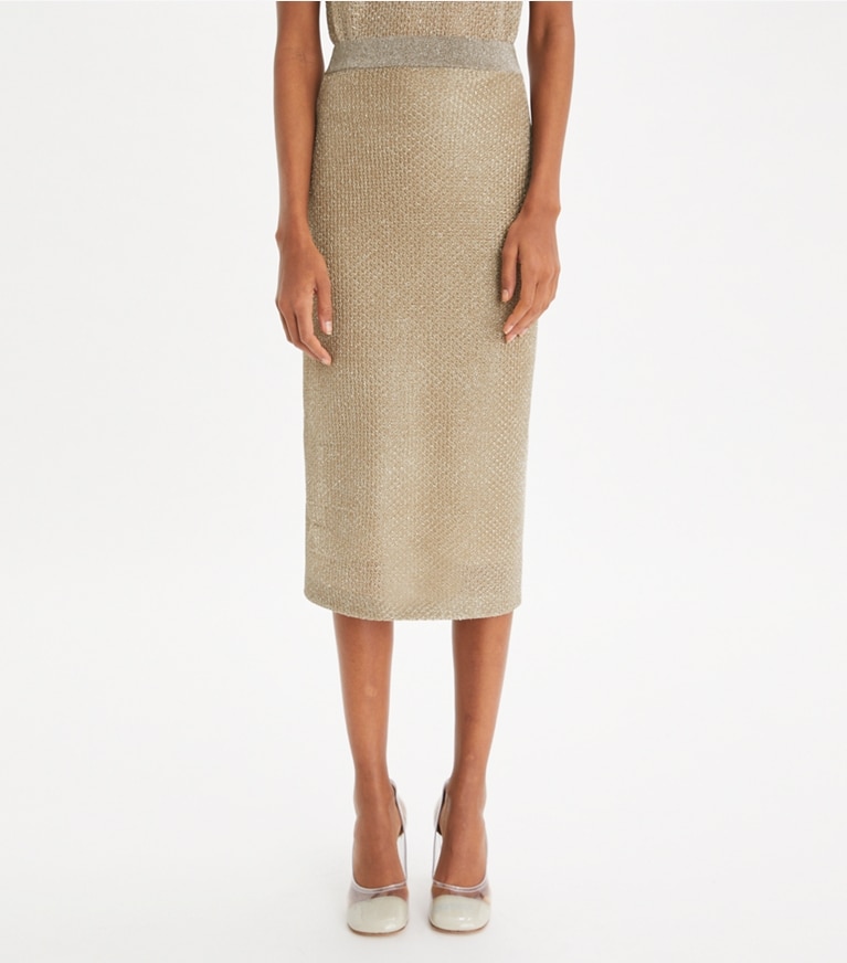 Tory Burch designer unterteile Mesh Skirt in Starlight Titanium front