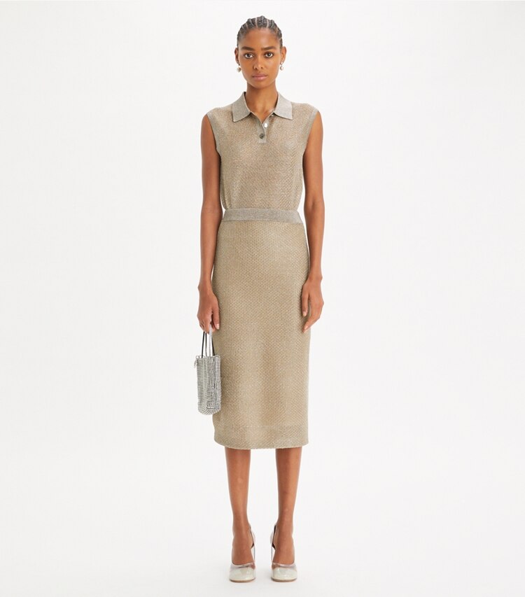 Tory Burch designer unterteile Mesh Skirt in Starlight Titanium modell von vorn