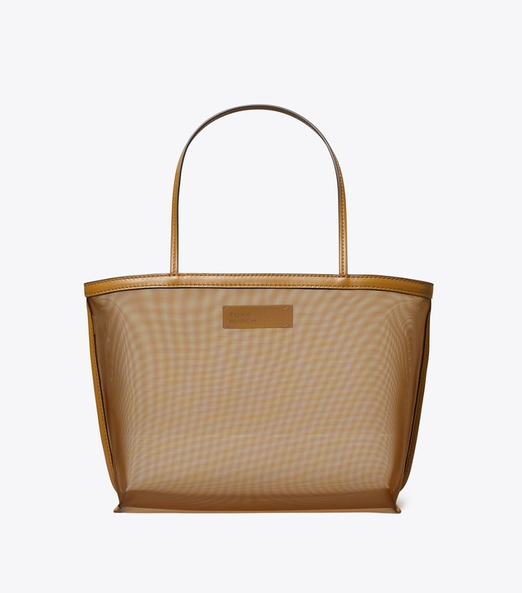 Tory Burch designer tote bags Mesh Tote in Cuoio front