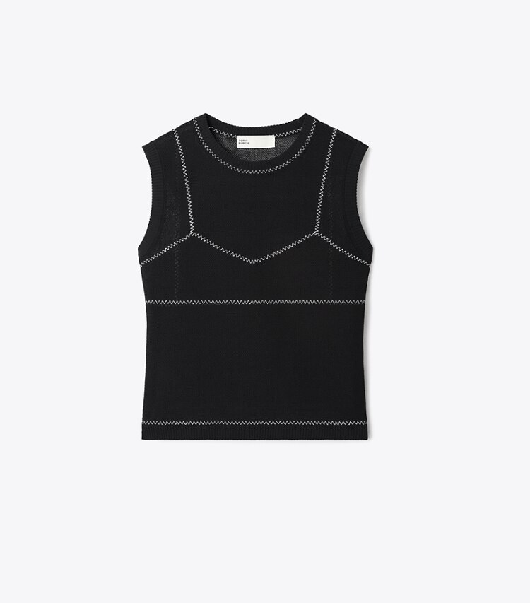 Tory Burch designer strickware Meshtop aus Baumwolle und Nylon in Black front