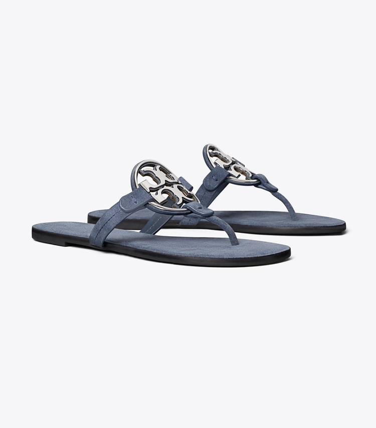 Tory Burch designer sandals Metal Miller in DEEP WAVE / SILVER angle