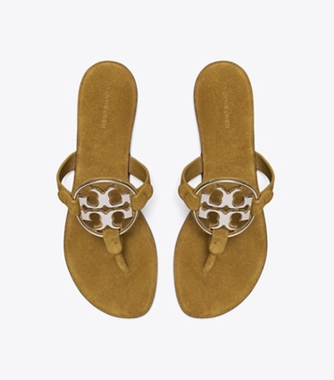 Tory Burch designer sandals Metal Miller in OLIVE TWIG / SILVER overhead