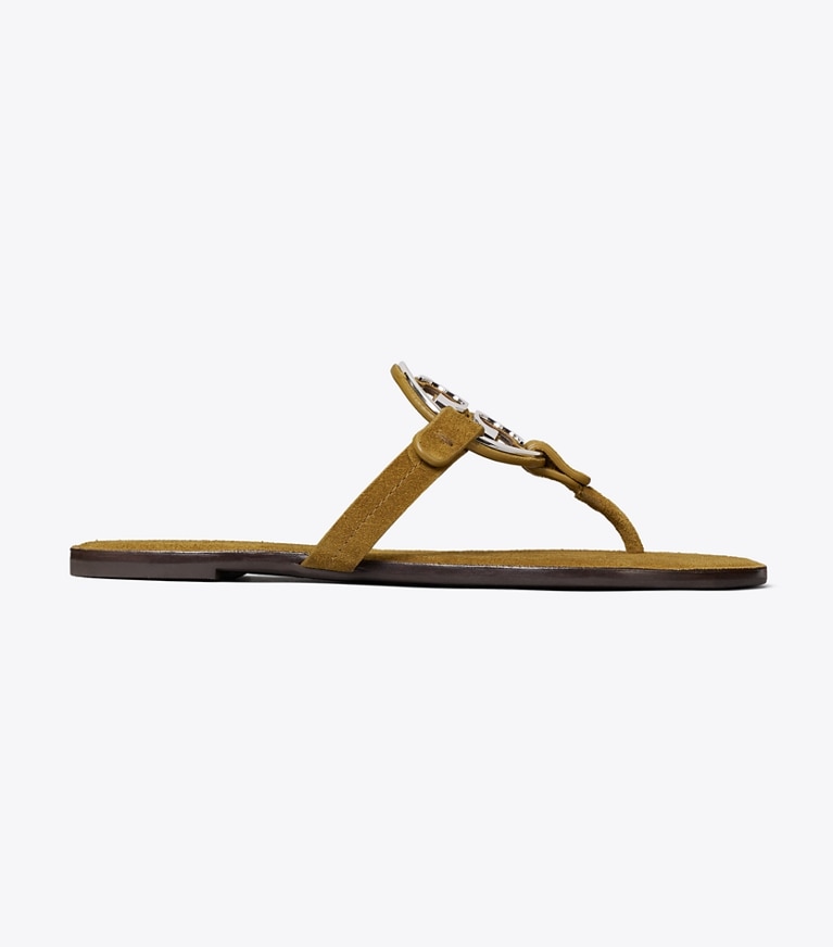 Tory Burch designer sandals Metal Miller in OLIVE TWIG / SILVER side