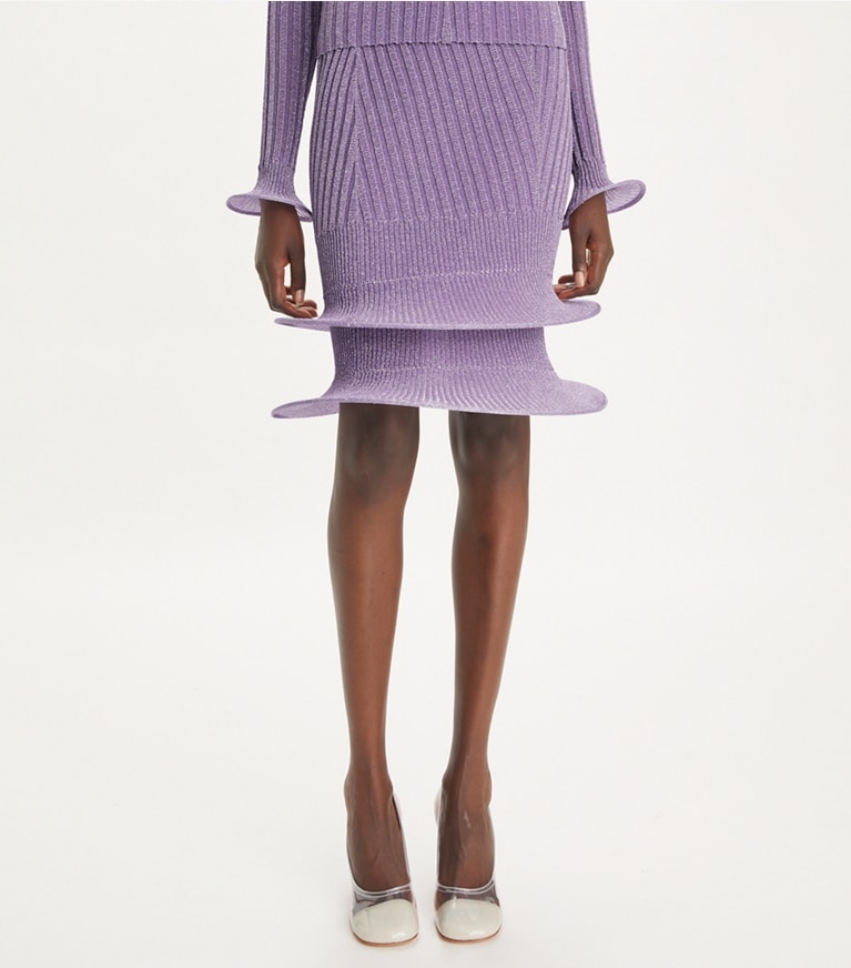 Tory Burch designer bottoms Metallic Hoop Skirt in Bright Lavender front