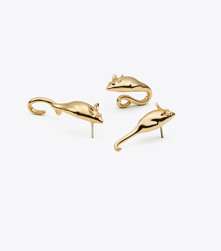Tory Burch designer earrings Mice Earring Set in Light Brass front