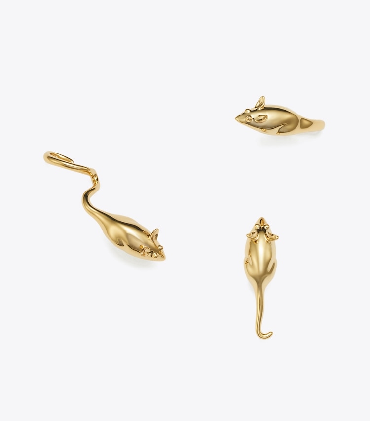 Tory Burch designer earrings Mice Earring Set in Light Brass front