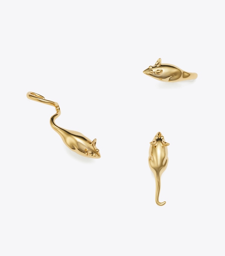 Tory Burch designer earrings Mice Earring Set in Light Brass front