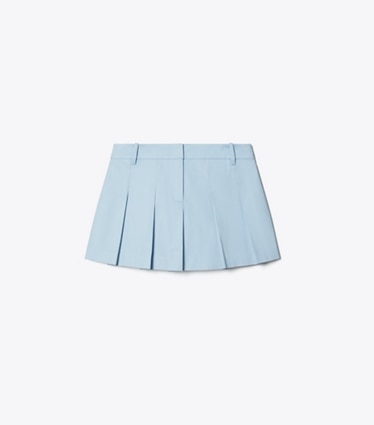 Tory Burch designer bottoms Micro Twill Pleated Short in Ice Floe front
