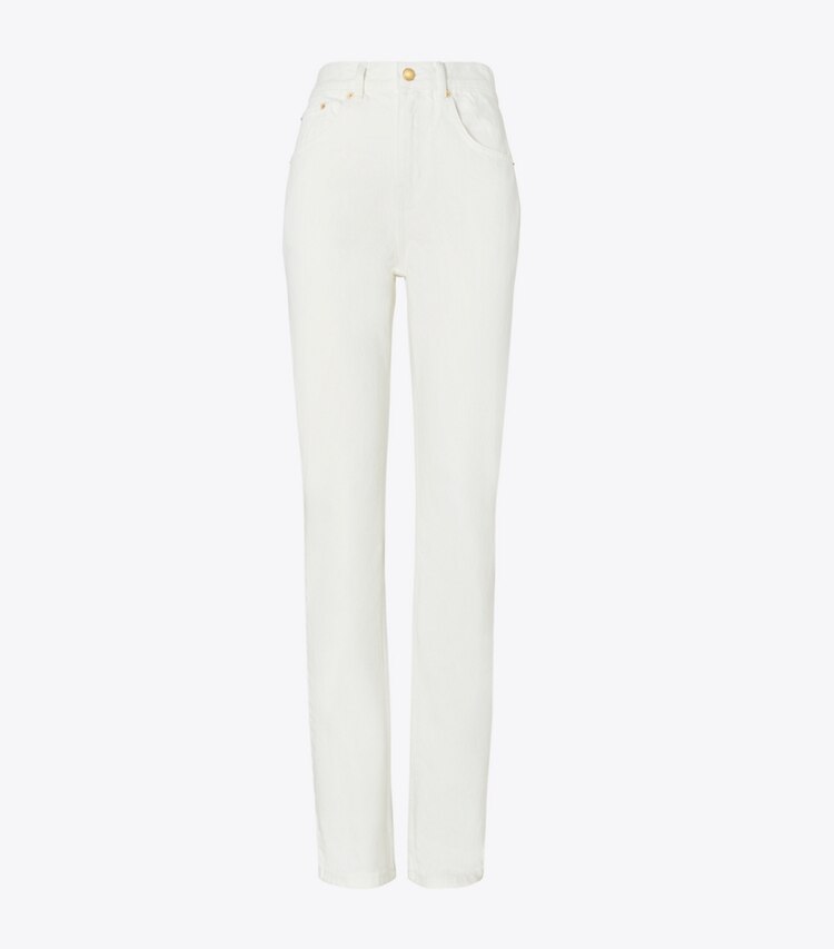 Tory Burch designer bottoms Mid-Rise Slim Straight Jean in White Wash front