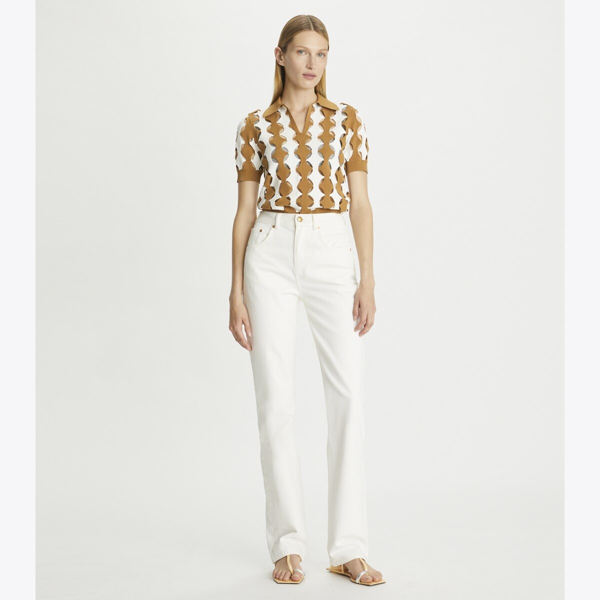 【Tory Burch】ストレッチデニムジーンズ ホワイト Mid-Rise Slim Straight Jean: Women's Designer Bottoms | Tory