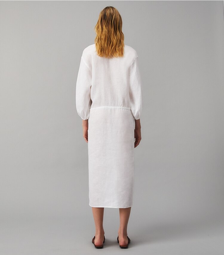 Tory Burch designer coverups Midi Tunic Dress in White on model back