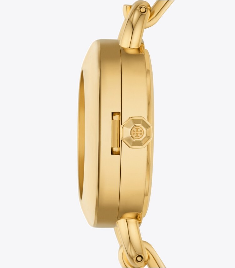 Tory Burch designer armbanduhren Miller Armbanduhren-Geschenkset aus goldfarbenem Edelstahl in MOP/STONES/PEARL side