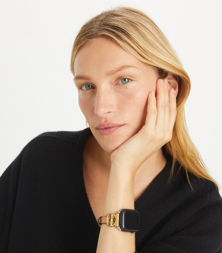 Tory Burch designer watches tory track smart watches Miller Band for Apple Watch® in Tiramisu accessory on model