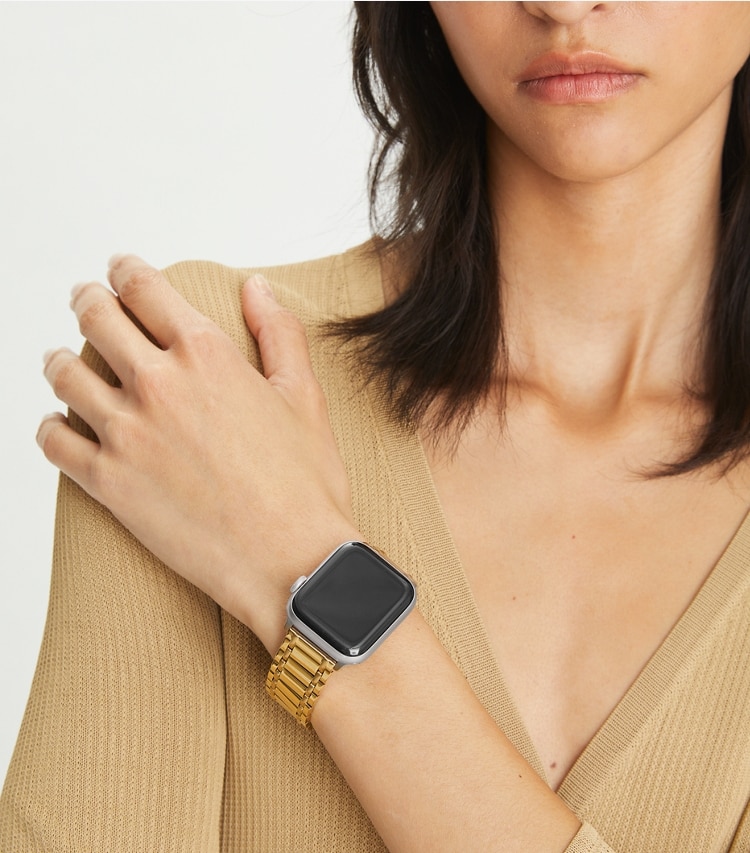 Tory Burch designer watches tory track smart watches Miller Band for Apple Watch® in SILVER/GOLD accessory on model