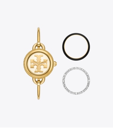 Tory Burch designer strap watches Miller Bangle Watch in IVORY/GOLD/MULTI TOP RINGS front