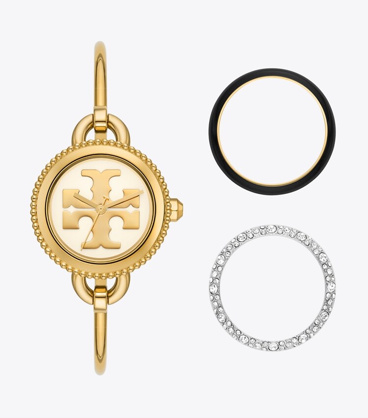 Tory Burch designer strap watches Miller Bangle Watch in IVORY/GOLD/MULTI TOP RINGS front