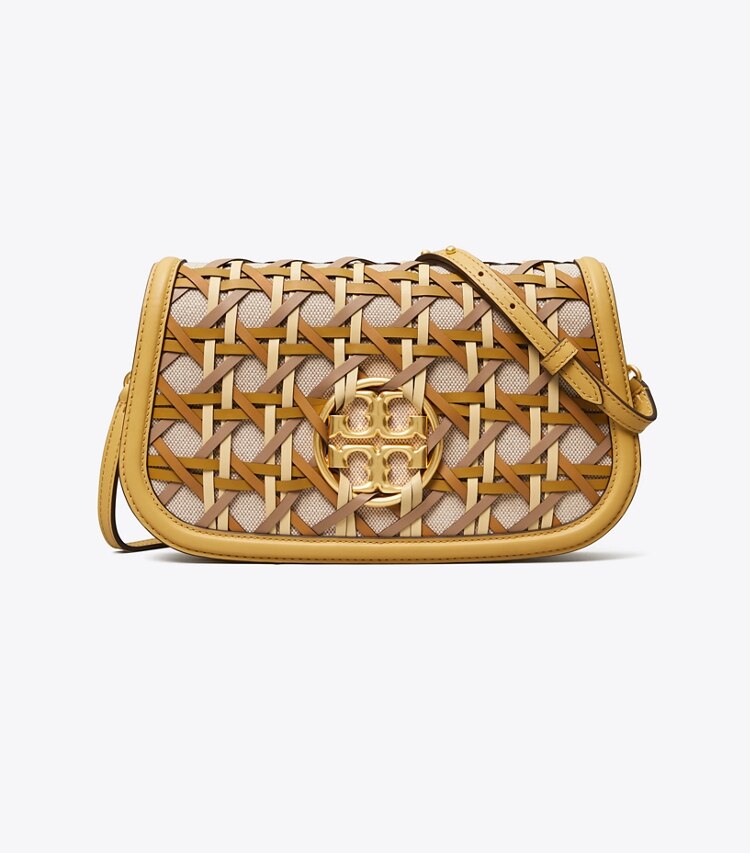 Tory Burch designer clutches Miller Basket-Weave Convertible Shoulder Bag in CORNBREAD front