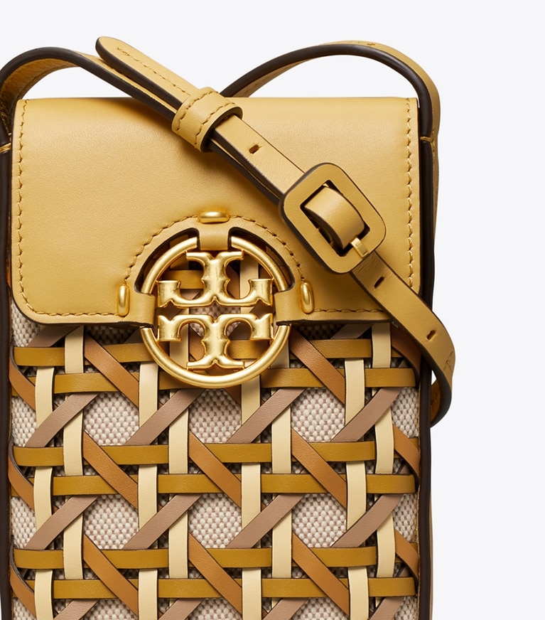 Tory Burch designer mini bags Miller Basket-weave Phone Crossbody in CORNBREAD angle