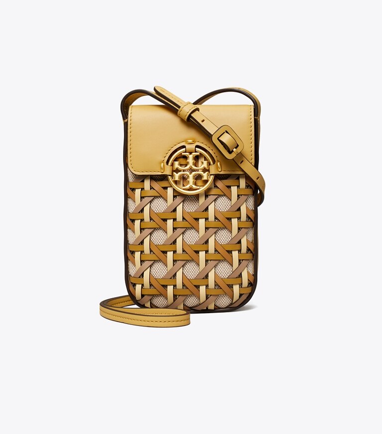 Tory Burch designer mini bags Miller Basket-weave Phone Crossbody in CORNBREAD angle