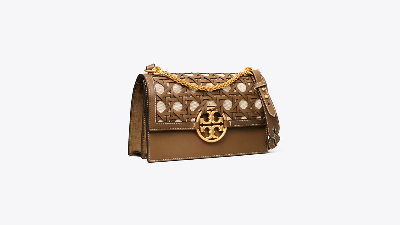 TORY BURCH Miller Basket Weave Moose Shoulder Bag