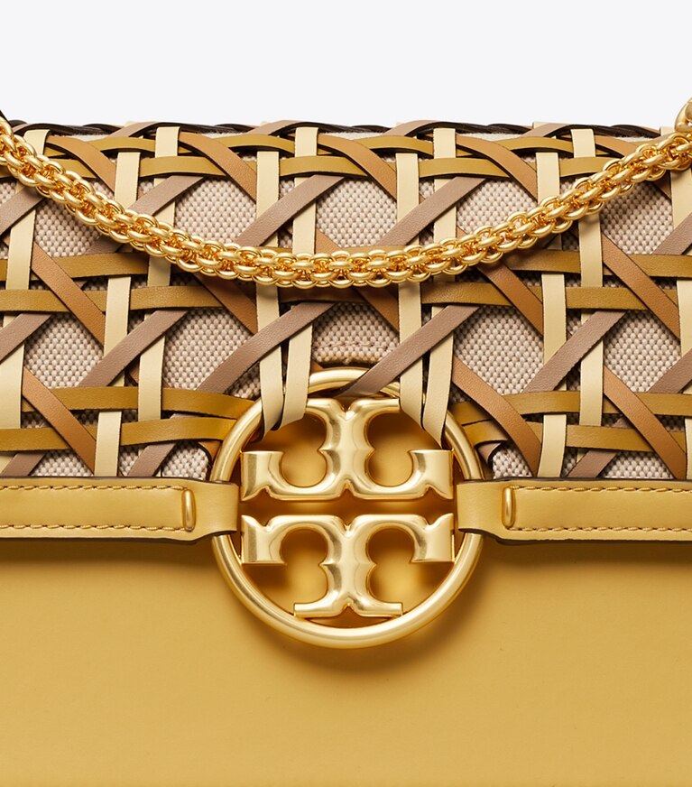 Tory Burch designer shoulder bags Miller Basket-Weave Shoulder Bag in CORNBREAD angle
