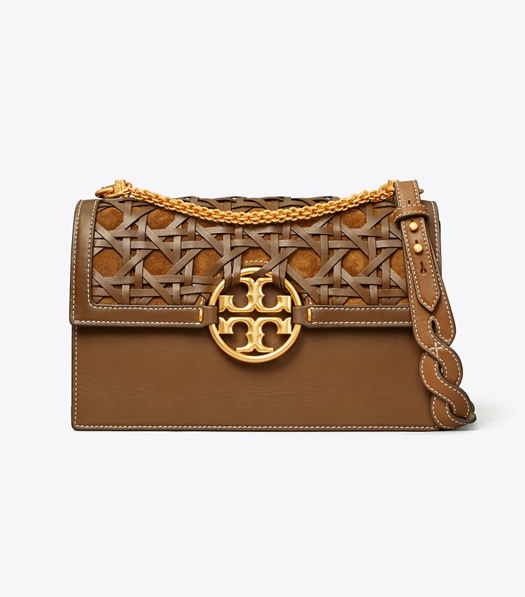 Tory Burch designer shoulder bags Miller Basket-Weave Shoulder Bag in Moose front
