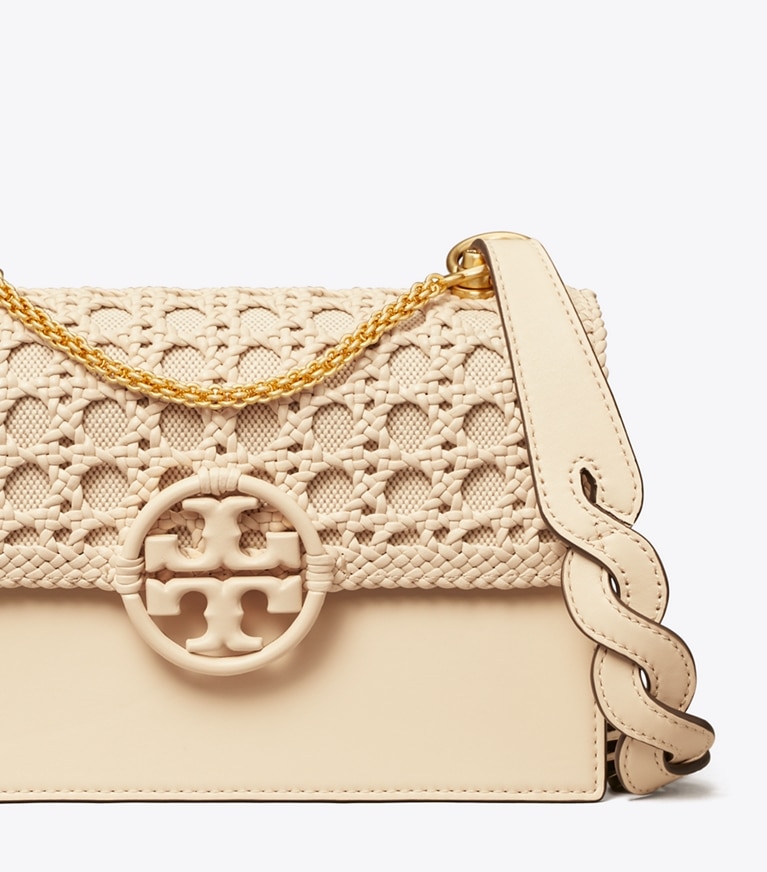 Tory Burch designer shoulder bags Miller Basket-Weave Small Flap Shoulder Bag  in BRIE angle