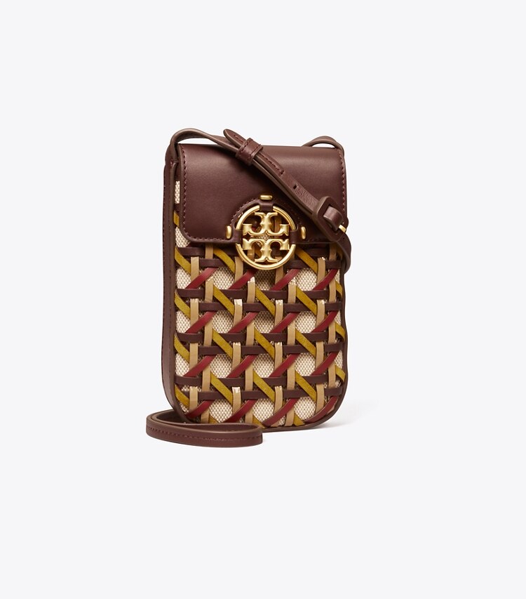 Tory Burch designer mini bags Miller Basketweave Phone Crossbody in TEMPRANILLO angle