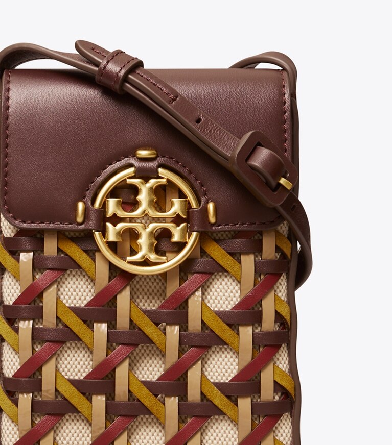 Tory Burch designer mini bags Miller Basketweave Phone Crossbody in TEMPRANILLO angle