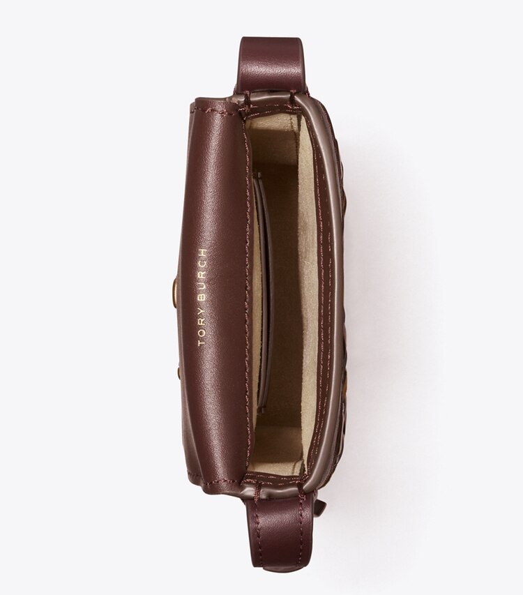 Tory Burch designer mini bags Miller Basketweave Phone Crossbody in TEMPRANILLO overhead