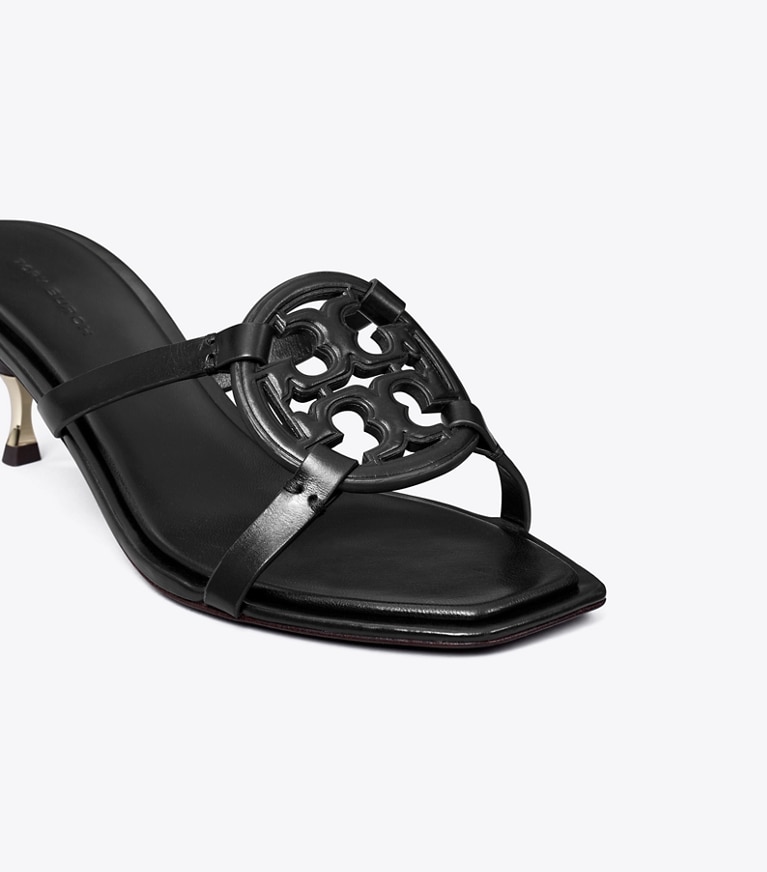Tory Burch designer sandals Miller Bombé Low Heel Sandal in PERFECT BLACK angle