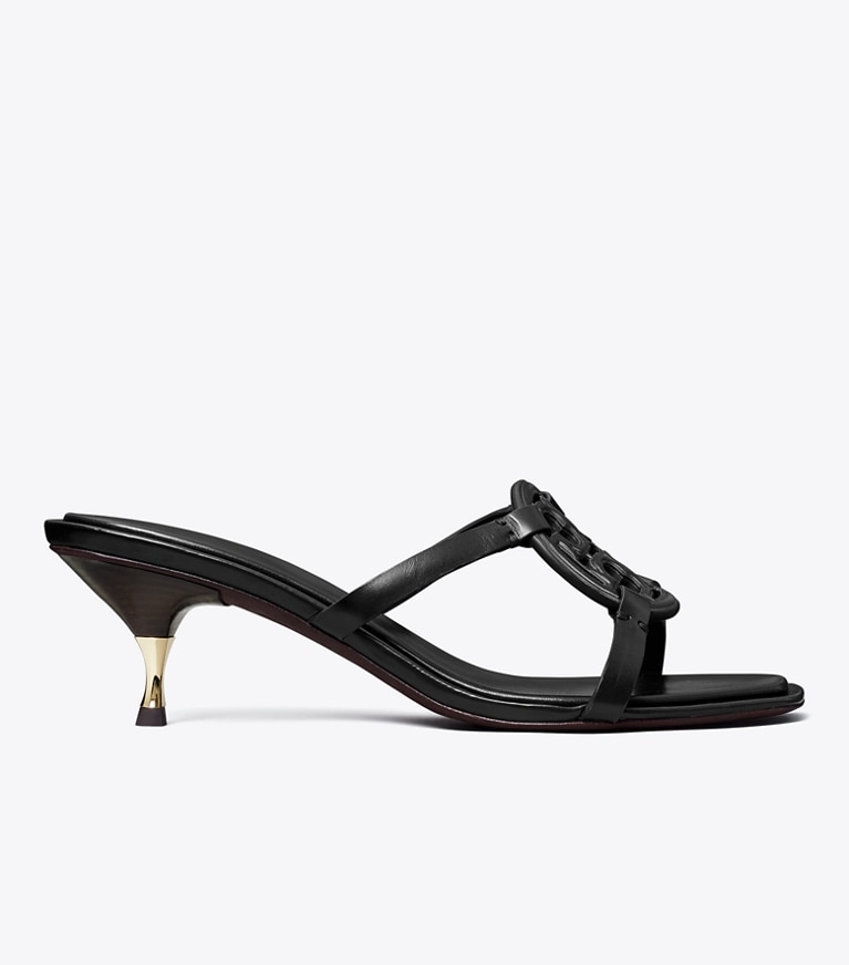 Tory Burch designer sandals Miller Bombé Low Heel Sandal in PERFECT BLACK angle