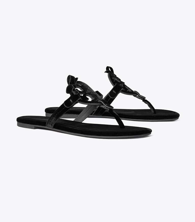 Tory Burch designer sandals Miller Bow in PERFECT BLACK / PERFECT BLACK angle