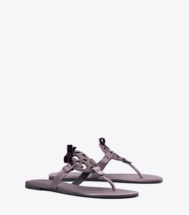 Tory Burch designer sandals Miller Bow Satin Sandal in GRAPE / BLACK CURRANT angle