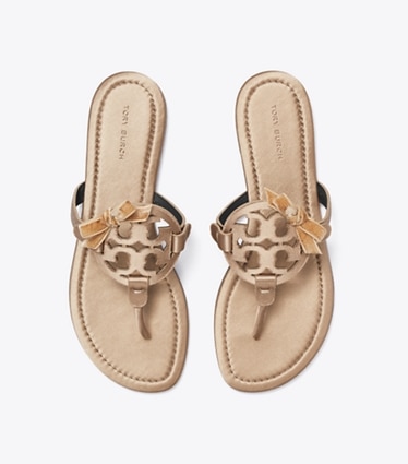 Tory Burch designer sandals Miller Bow Satin Sandal in DARK SAND / DARK SAND overhead