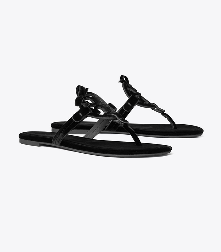 Tory Burch designer sandals Miller Bow Velvet Sandal in PERFECT BLACK / PERFECT BLACK angle
