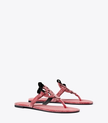Tory Burch designer sandals Miller Bow Velvet Sandal in DUSTY PINK / BLACK angle