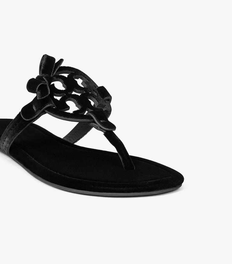 Tory Burch designer sandals Miller Bow Velvet Sandal in PERFECT BLACK / PERFECT BLACK detail