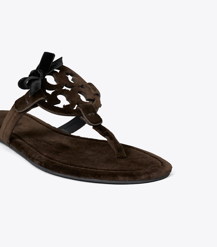 Tory Burch designer sandals Miller Bow Velvet Sandal in CHESTNUT / BLACK detail