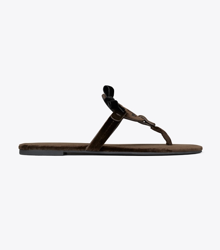 Tory Burch designer sandals Miller Bow Velvet Sandal in CHESTNUT / BLACK side