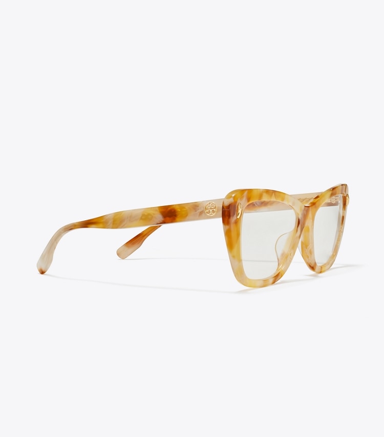 Tory Burch designer sunglasses & eyewear Miller Butterfly Eyeglasses in HONEY TORTOISE detail
