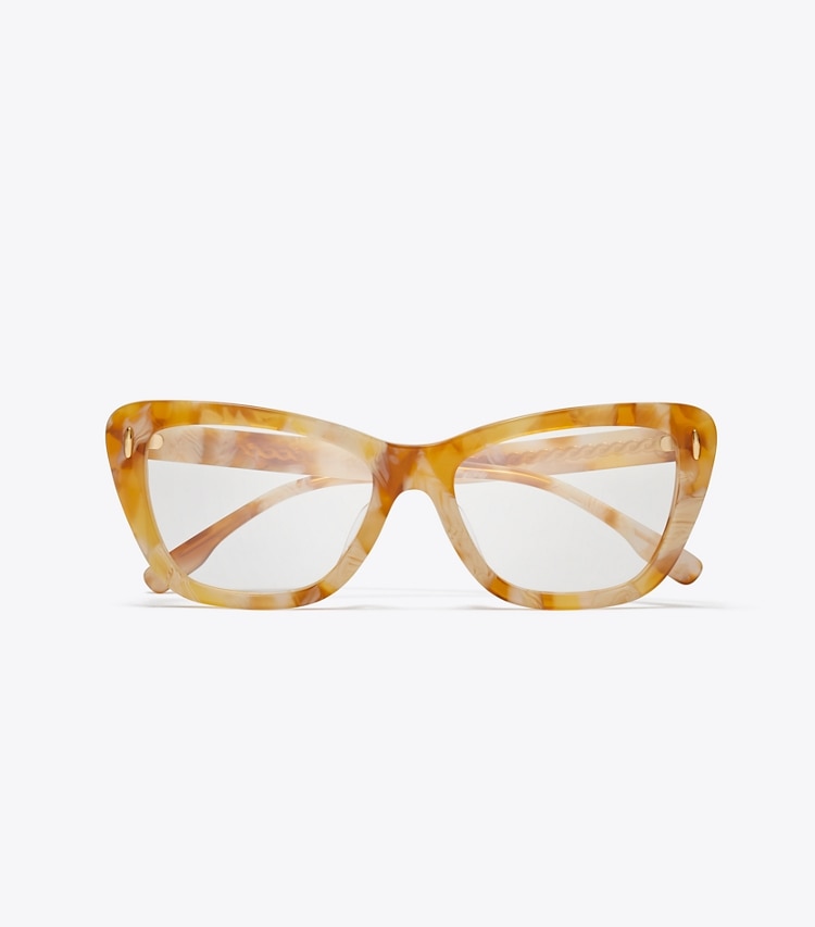 Tory Burch designer sunglasses & eyewear Miller Butterfly Eyeglasses in HONEY TORTOISE overhead