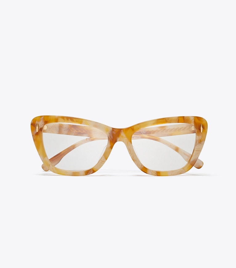Tory Burch designer sunglasses & eyewear Miller Butterfly Eyeglasses in HONEY TORTOISE front