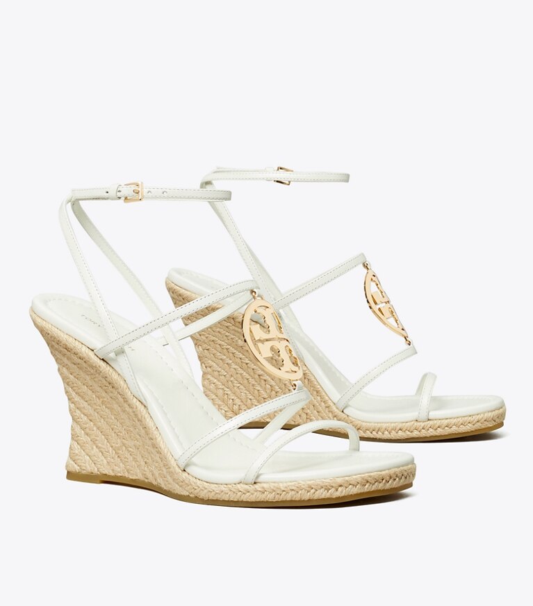 Tory Burch designer espadrilles Miller Capri Espadrille à talon compensé dans CREAM / GOLD angle