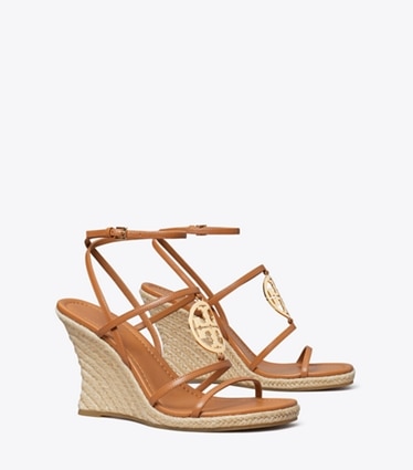 Tory Burch designer espadrilles Miller Capri Espadrille à talon compensé dans CARAMEL CORN / GOLD angle