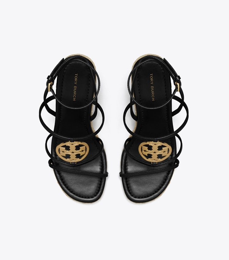 Tory Burch designer espadrilles Miller Capri Espadrille à talon compensé dans BLACK / GOLD vue du dessus