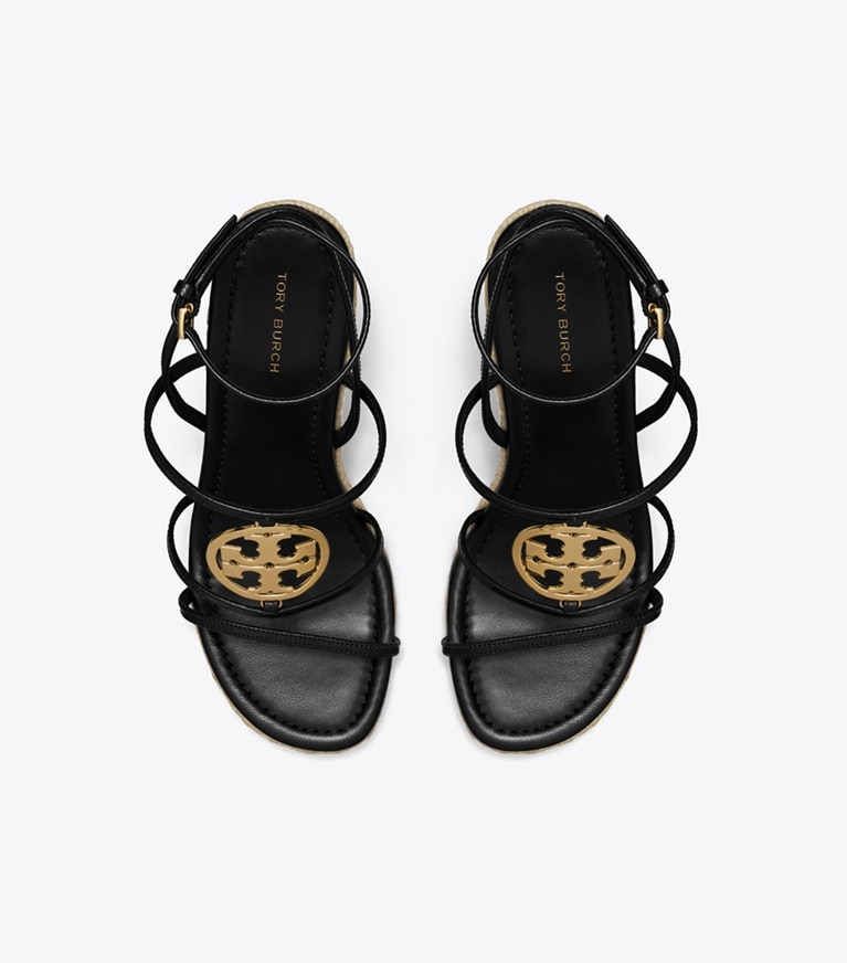 Tory Burch designer espadrilles Miller Capri Espadrille à talon compensé dans BLACK / GOLD vue du dessus