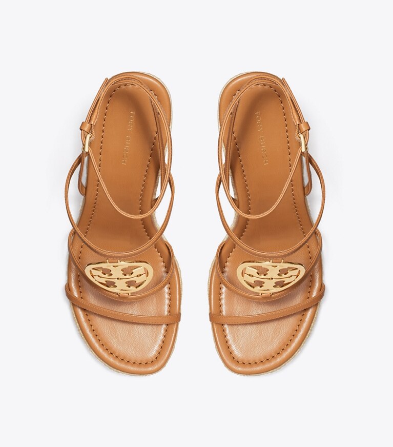 Tory Burch designer espadrilles Miller Capri Espadrille à talon compensé dans CARAMEL CORN / GOLD vue du dessus
